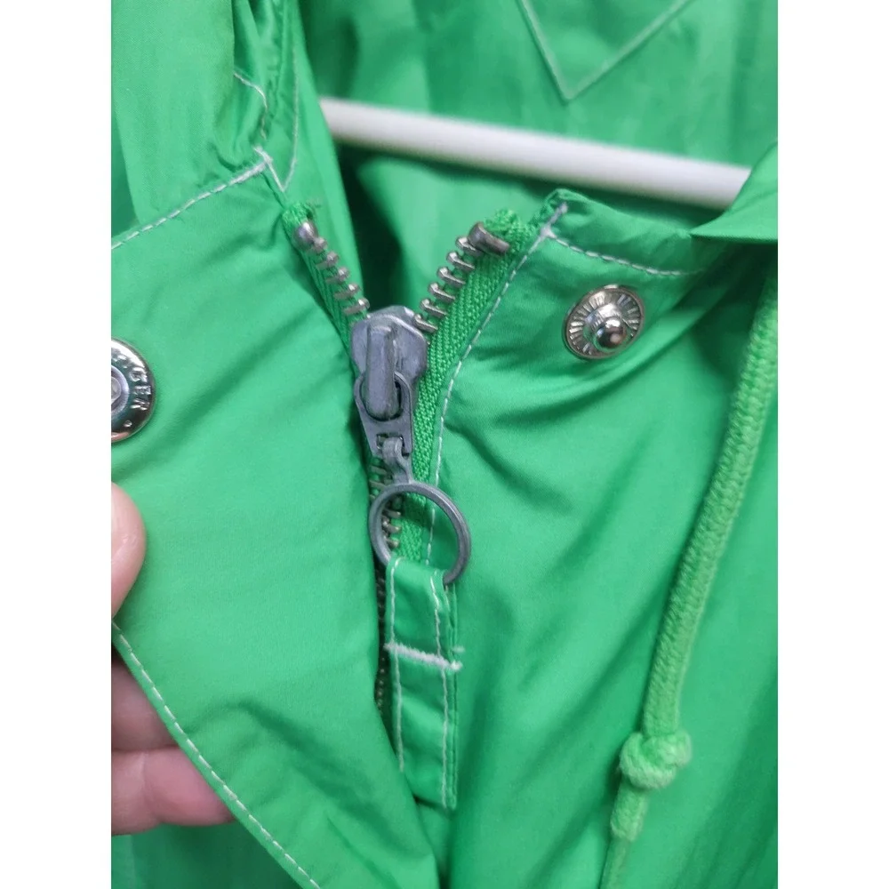 Vtg‎ Tommy Hilfiger Green Hooded Windbreaker Jacket Size L Full Zip Snap Front